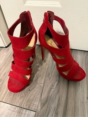Candie's Red Suede Strappy 4inch High Heel Sandals